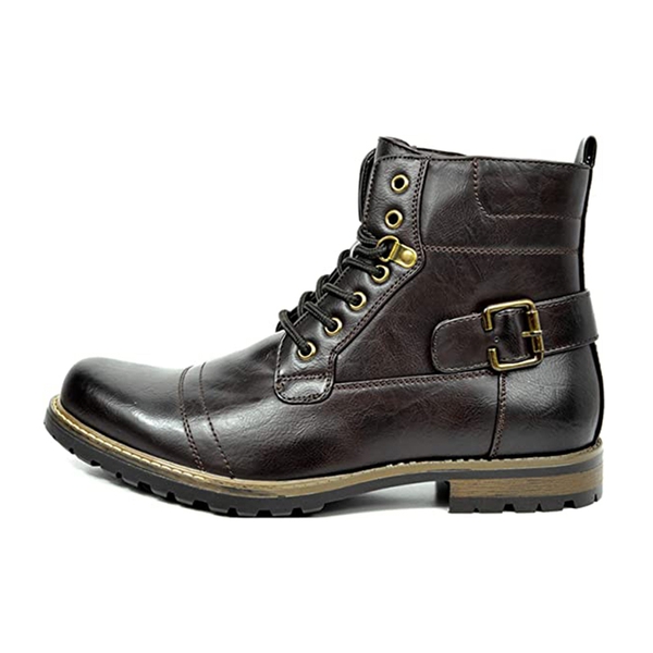 Men's Side Zipper Motorcycle Combat Boots - DARK BROWN - 2